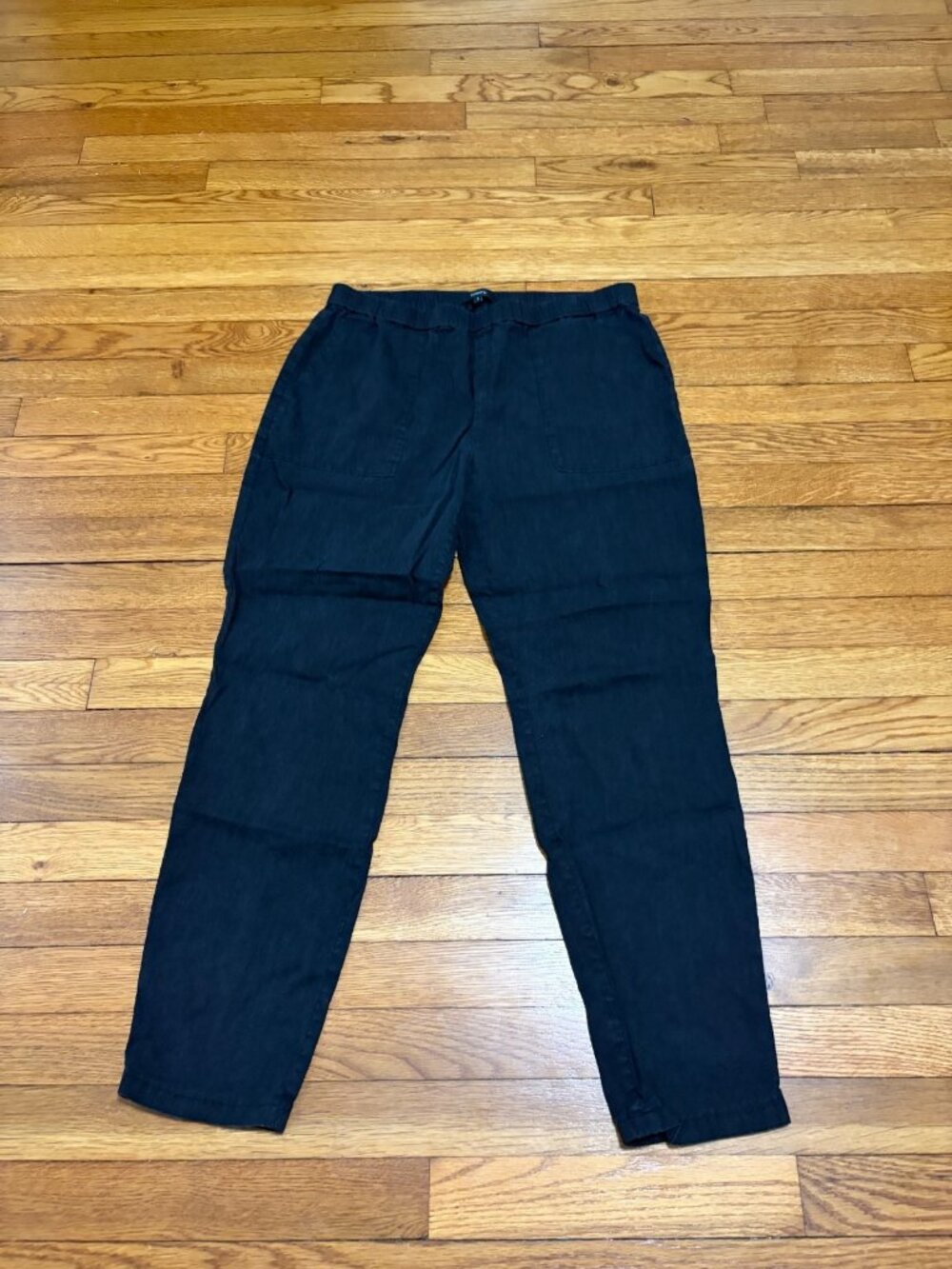 Theory Womens Pull On Pants Size 8 Black Linen Blend Elastic Waist Tapered